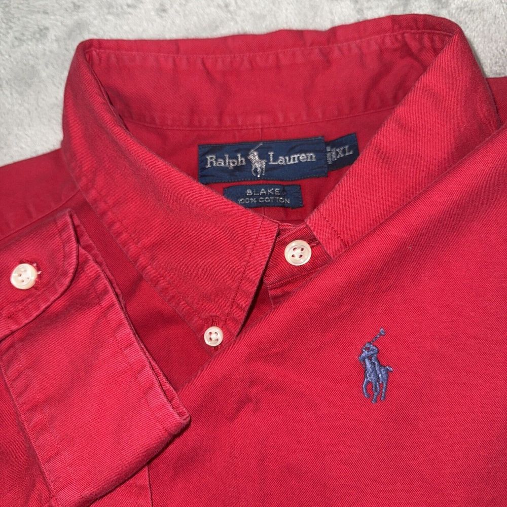 Ralph Lauren Shirt Mens XL Blake 90s Red Vintage Long‎ Sleeve Button Pony